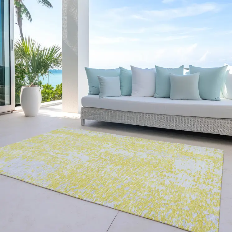 5' X 8' Yellow And Ivory Abstract Washable Indoor Outdoor Area Rug