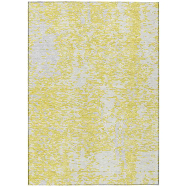 5' X 8' Yellow And Ivory Abstract Washable Indoor Outdoor Area Rug