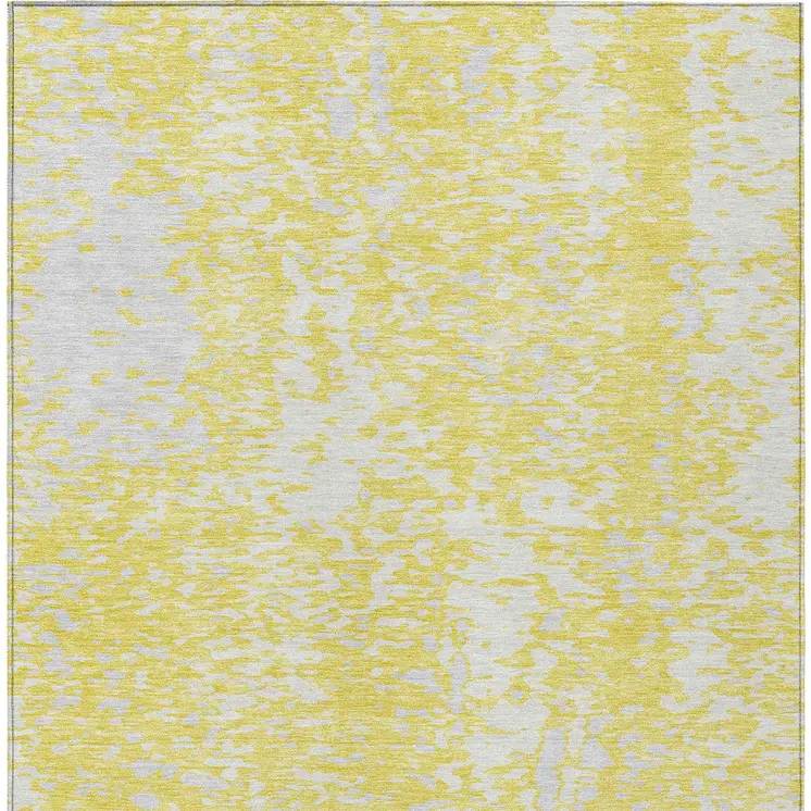 5' X 8' Yellow And Ivory Abstract Washable Indoor Outdoor Area Rug