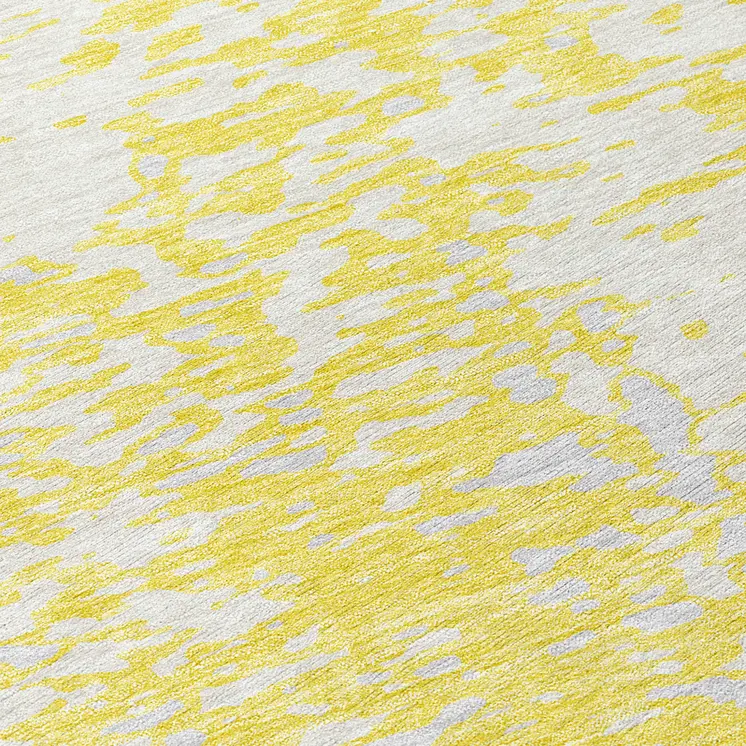 8' Yellow And Ivory Round Abstract Washable Indoor Outdoor Area Rug