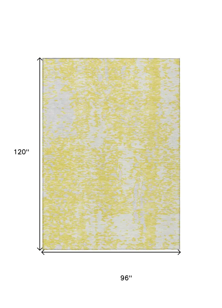 8' X 10' Yellow And Ivory Abstract Washable Indoor Outdoor Area Rug
