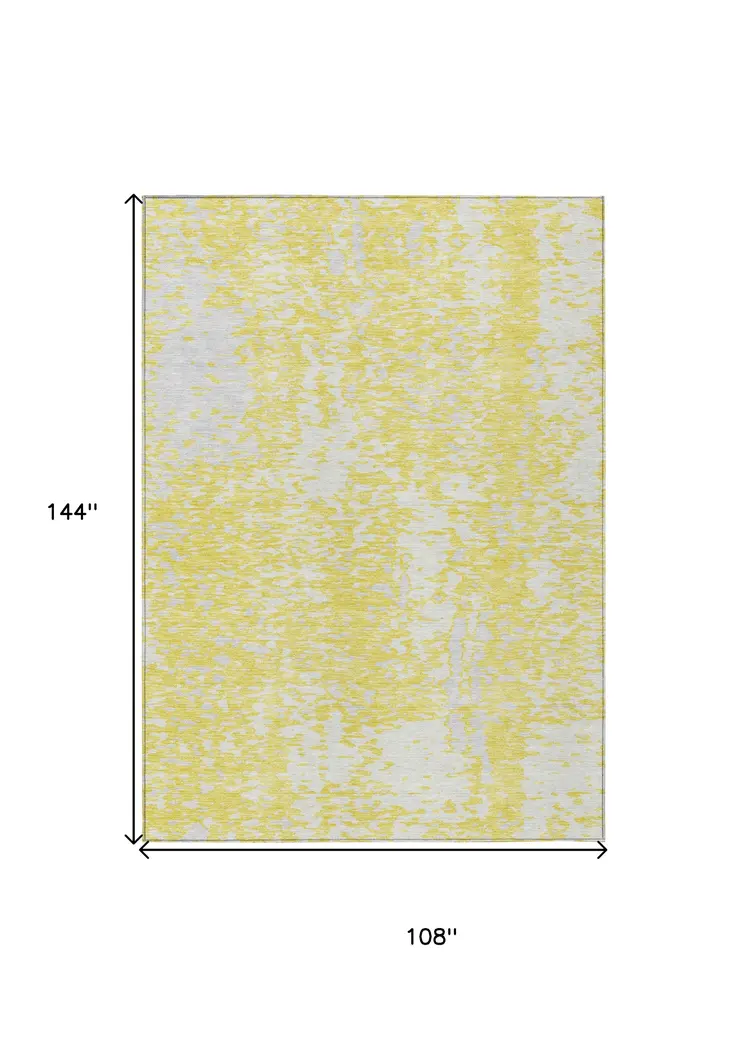 9' X 12' Yellow And Ivory Abstract Washable Indoor Outdoor Area Rug