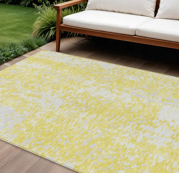 9' X 12' Yellow And Ivory Abstract Washable Indoor Outdoor Area Rug