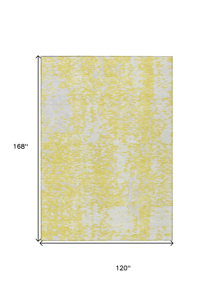 10' X 14' Yellow And Ivory Abstract Washable Indoor Outdoor Area Rug