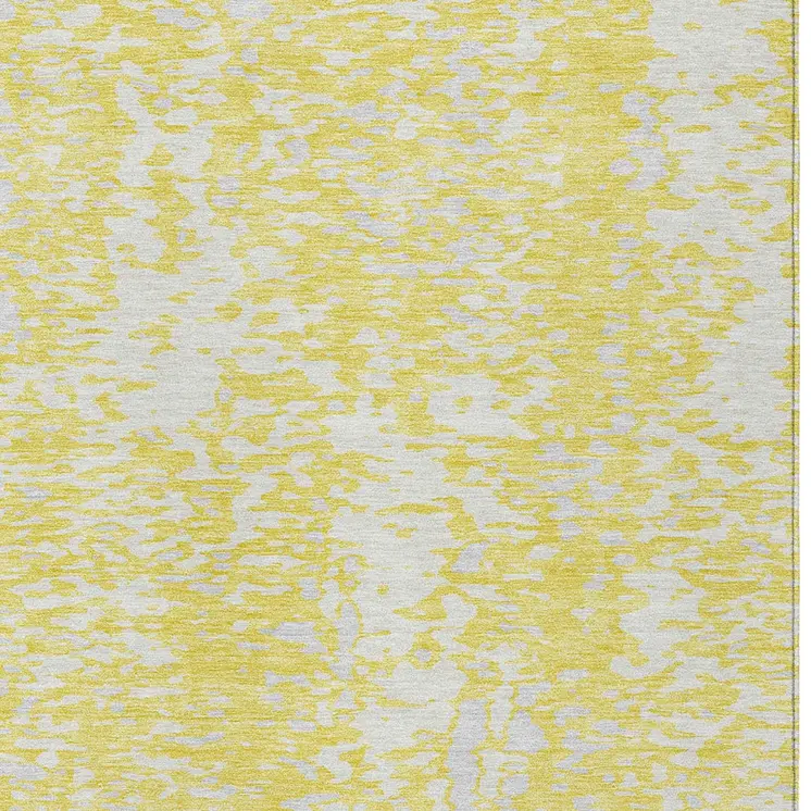 10' X 14' Yellow And Ivory Abstract Washable Indoor Outdoor Area Rug