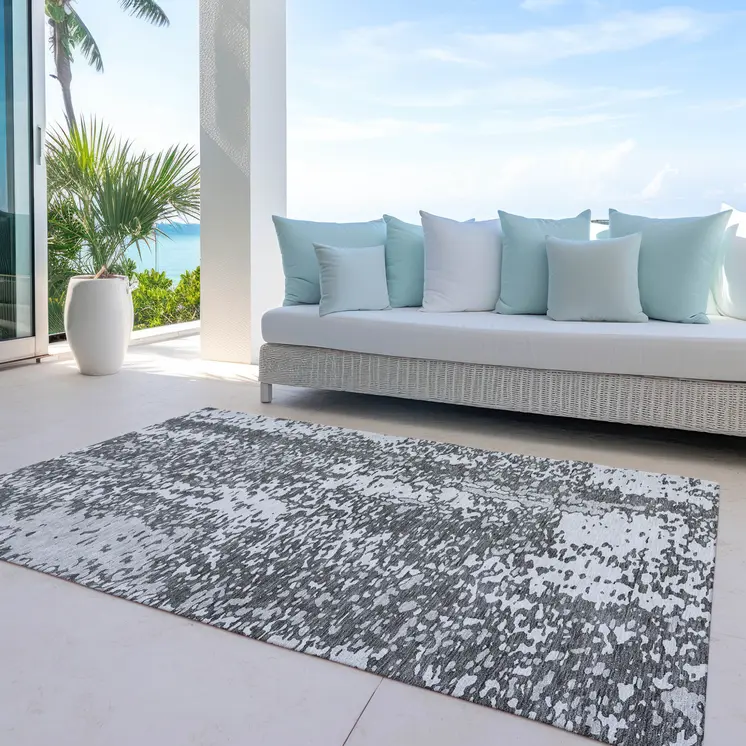 5' X 8' Charcoal And Silver Abstract Washable Indoor Outdoor Area Rug