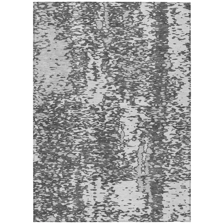 5' X 8' Charcoal And Silver Abstract Washable Indoor Outdoor Area Rug