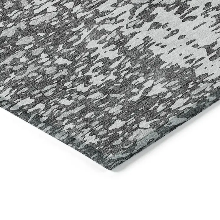 5' X 8' Charcoal And Silver Abstract Washable Indoor Outdoor Area Rug