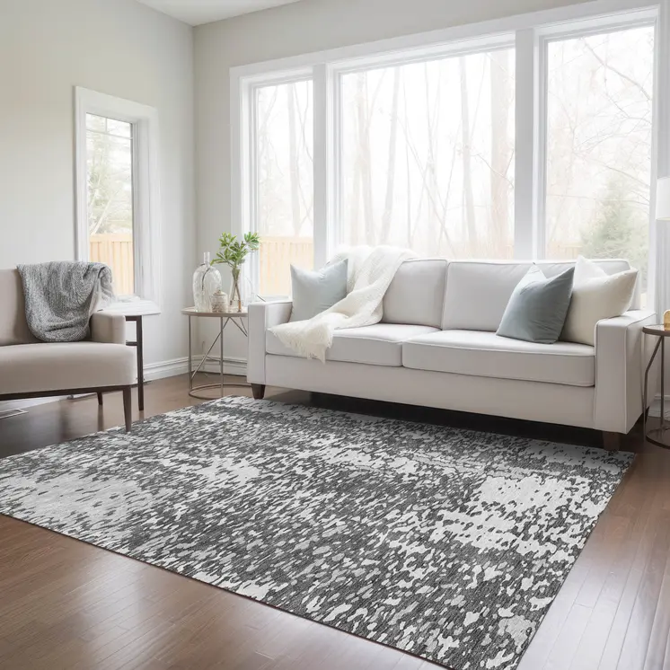 5' X 8' Charcoal And Silver Abstract Washable Indoor Outdoor Area Rug