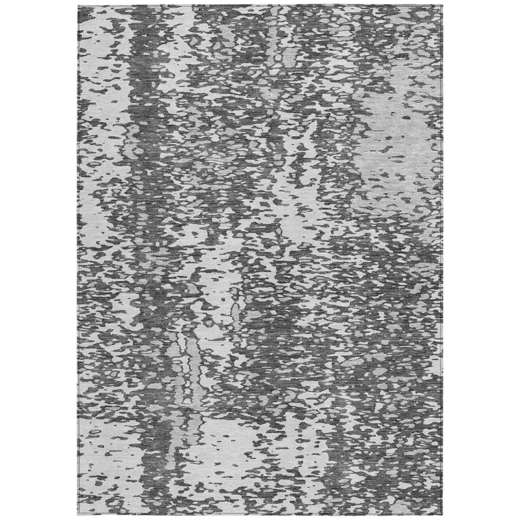 10' X 14' Charcoal And Silver Abstract Washable Indoor Outdoor Area Rug