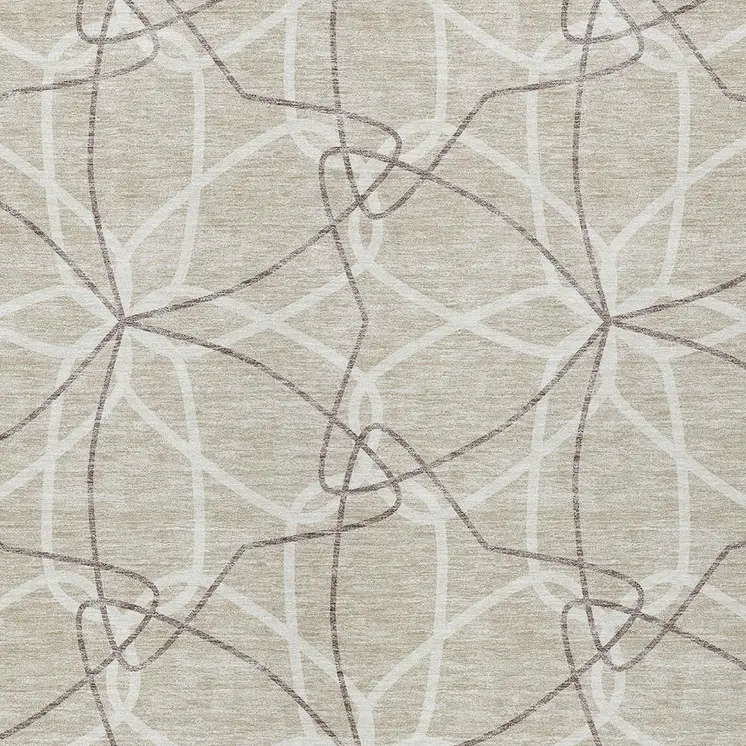 3' X 5' Beige And Ivory Geometric Washable Indoor Outdoor Area Rug