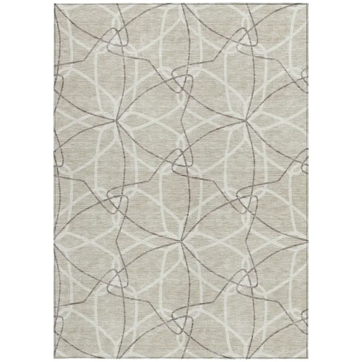 8' X 10' Beige And Ivory Geometric Washable Indoor Outdoor Area Rug