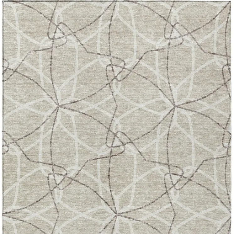 9' X 12' Beige And Ivory Geometric Washable Indoor Outdoor Area Rug