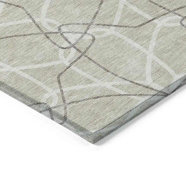 9' X 12' Beige And Ivory Geometric Washable Indoor Outdoor Area Rug