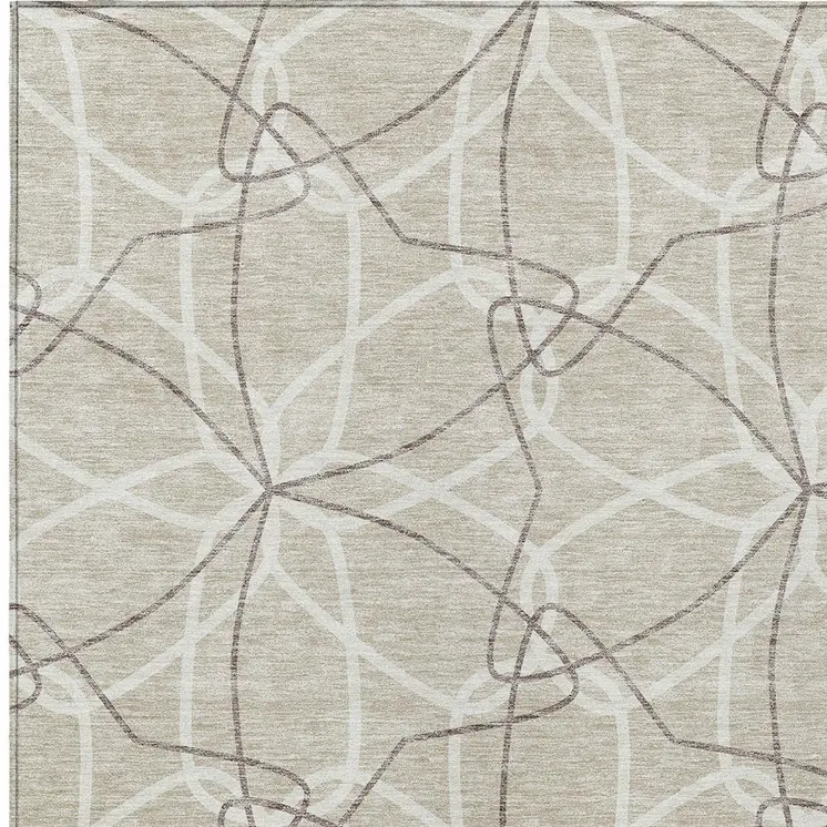 9' X 12' Beige And Ivory Geometric Washable Indoor Outdoor Area Rug