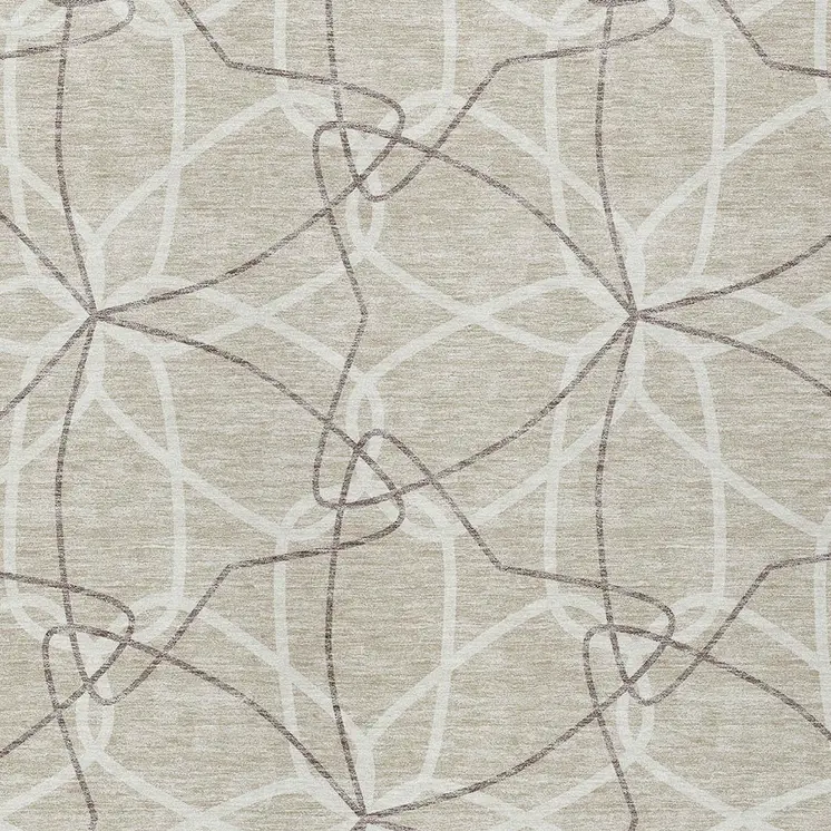 10' X 14' Beige And Ivory Geometric Washable Indoor Outdoor Area Rug