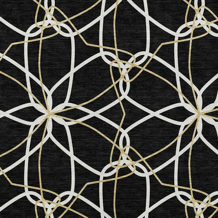 8' X 10' Black And Ivory Geometric Washable Indoor Outdoor Area Rug