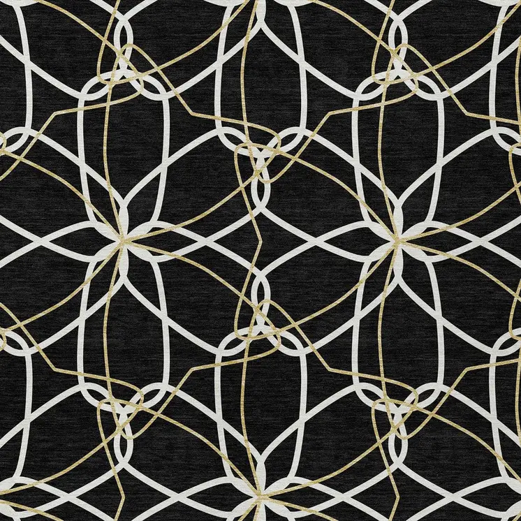 9' X 12' Black And Ivory Geometric Washable Indoor Outdoor Area Rug