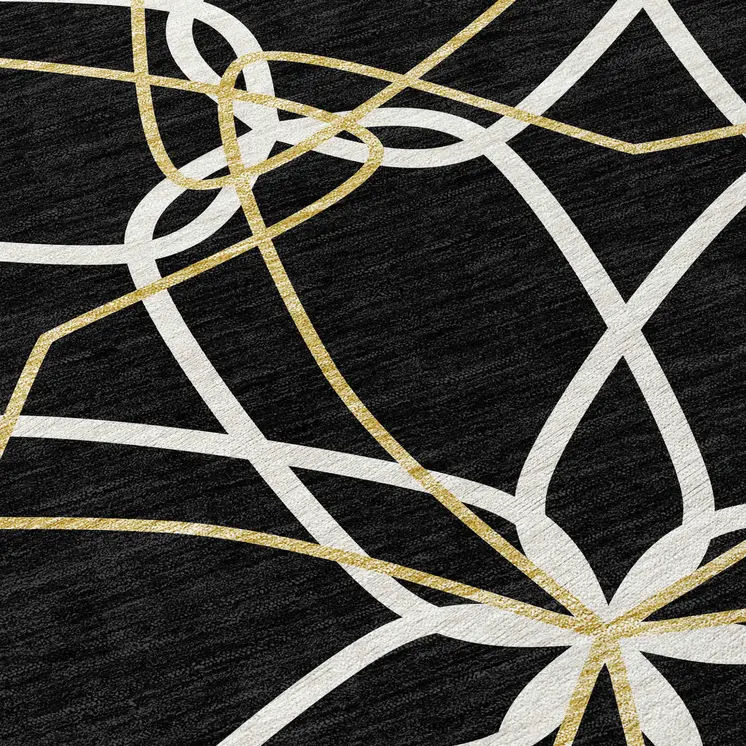 9' X 12' Black And Ivory Geometric Washable Indoor Outdoor Area Rug