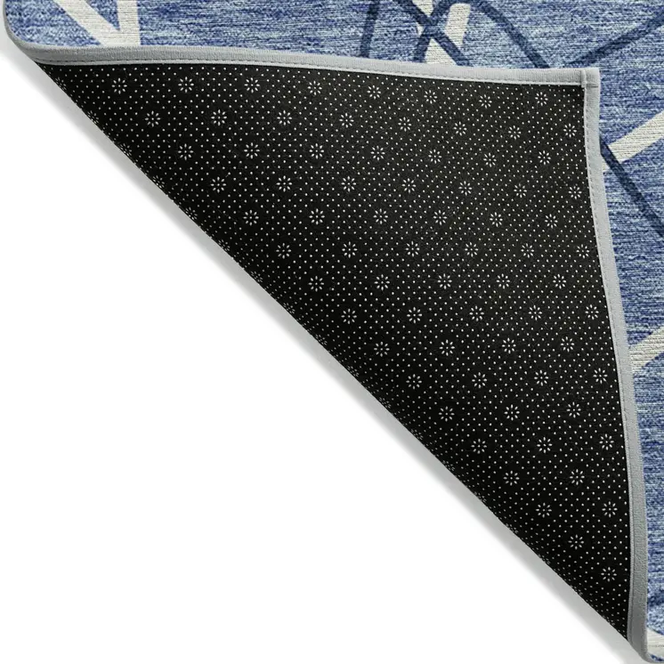 5' X 8' Denim Blue And Ivory Geometric Washable Indoor Outdoor Area Rug