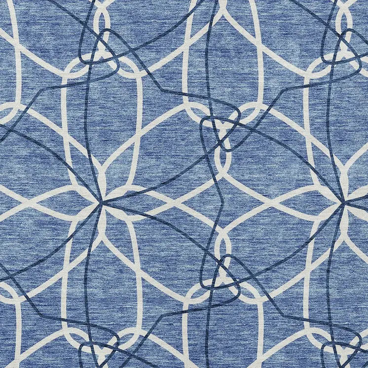 5' X 8' Denim Blue And Ivory Geometric Washable Indoor Outdoor Area Rug