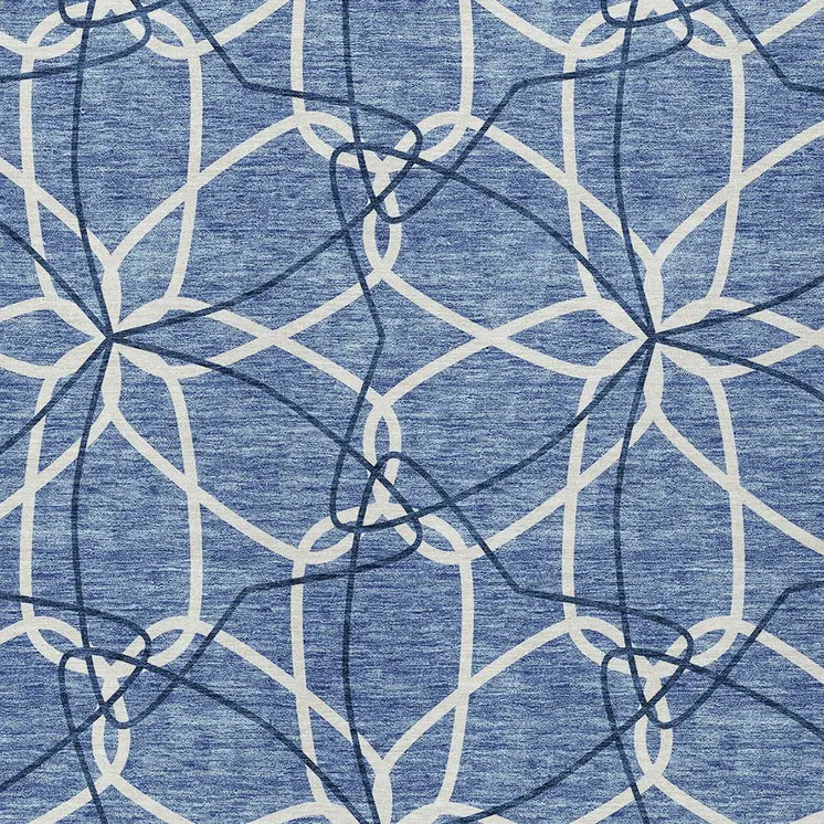 10' X 14' Denim Blue And Ivory Geometric Washable Indoor Outdoor Area Rug