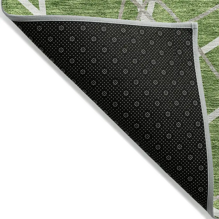 8' Green And Ivory Round Geometric Washable Indoor Outdoor Area Rug