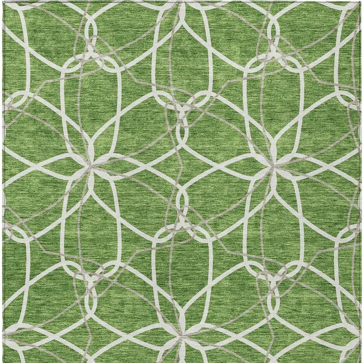 9' X 12' Green And Ivory Geometric Washable Indoor Outdoor Area Rug