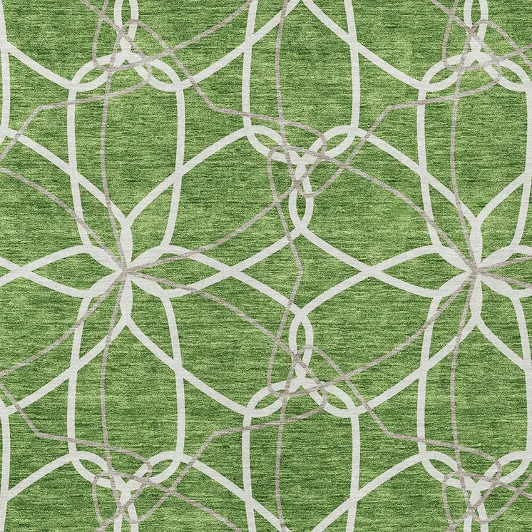 9' X 12' Green And Ivory Geometric Washable Indoor Outdoor Area Rug