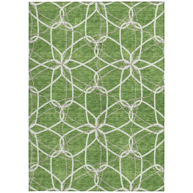 10' X 14' Green And Ivory Geometric Washable Indoor Outdoor Area Rug