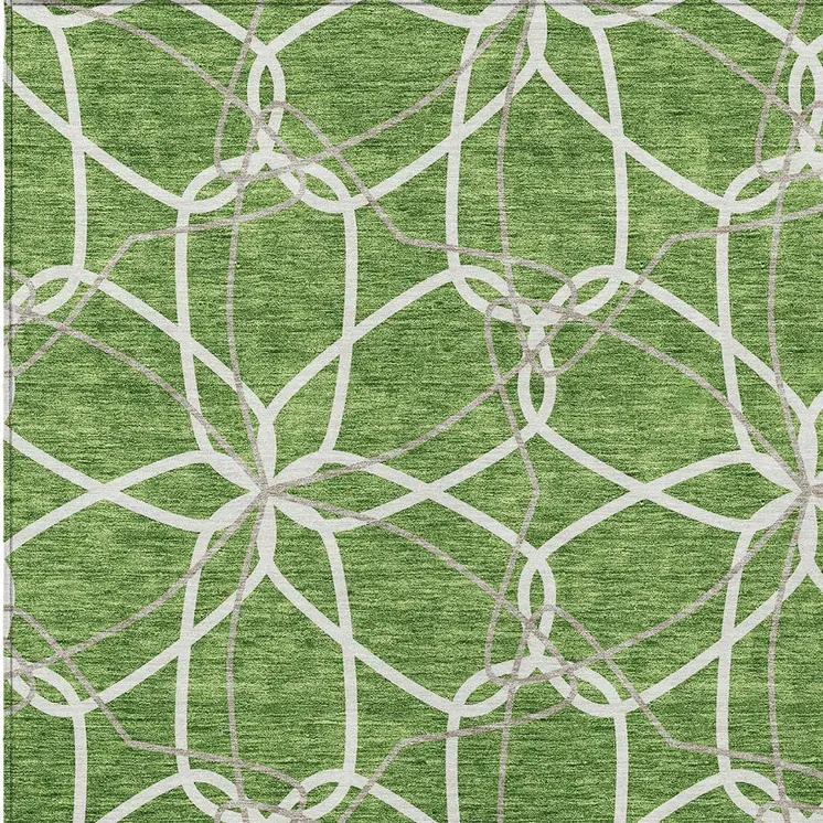 10' X 14' Green And Ivory Geometric Washable Indoor Outdoor Area Rug