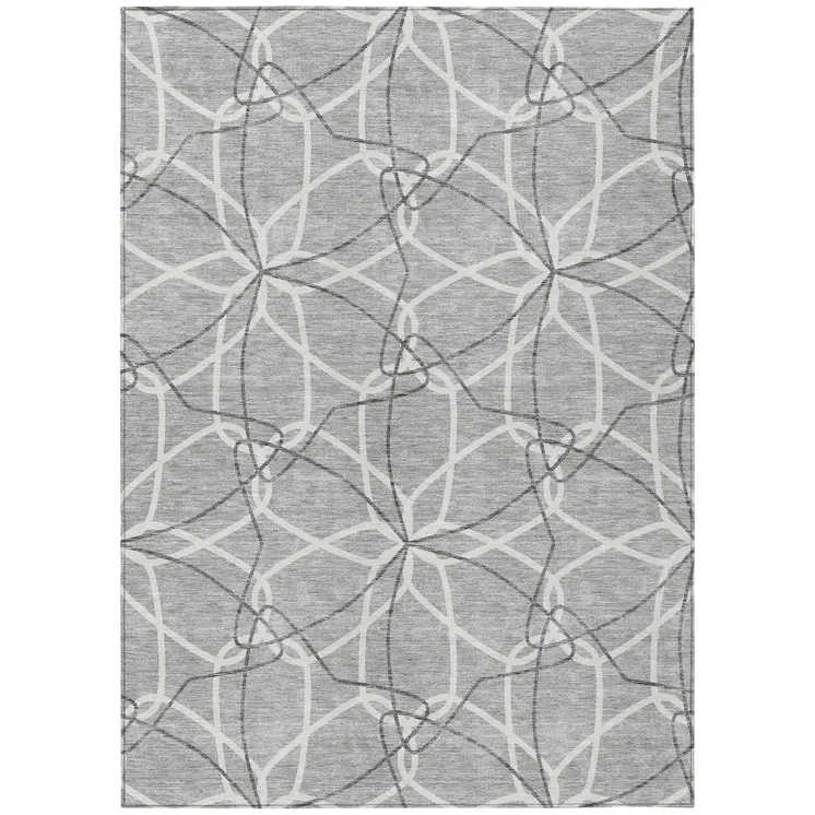 5' X 8' Gray And Ivory Geometric Washable Indoor Outdoor Area Rug
