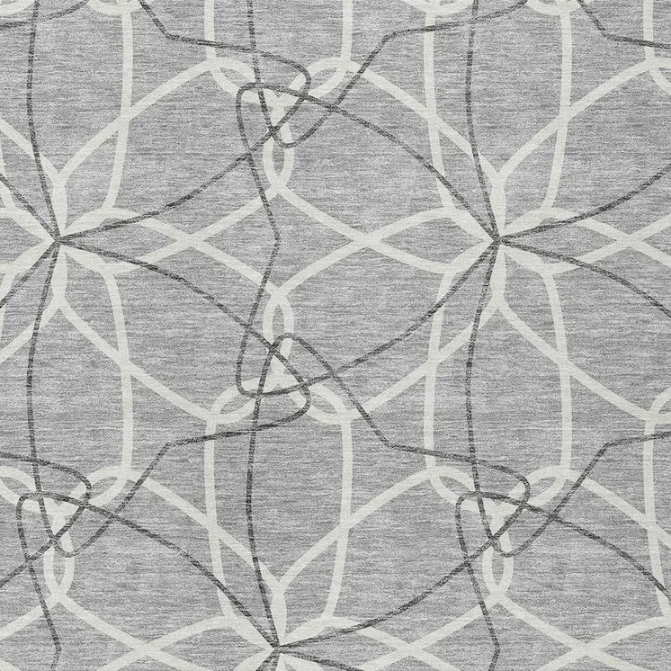 5' X 8' Gray And Ivory Geometric Washable Indoor Outdoor Area Rug