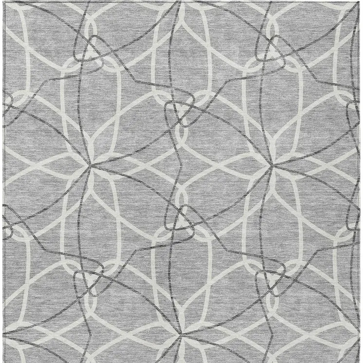 9' X 12' Gray And Ivory Geometric Washable Indoor Outdoor Area Rug