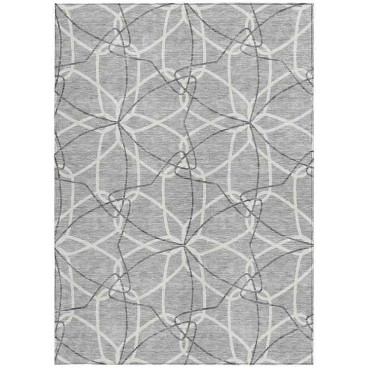 10' X 14' Gray And Ivory Geometric Washable Indoor Outdoor Area Rug