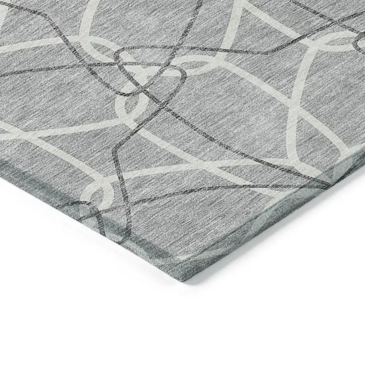 10' X 14' Gray And Ivory Geometric Washable Indoor Outdoor Area Rug