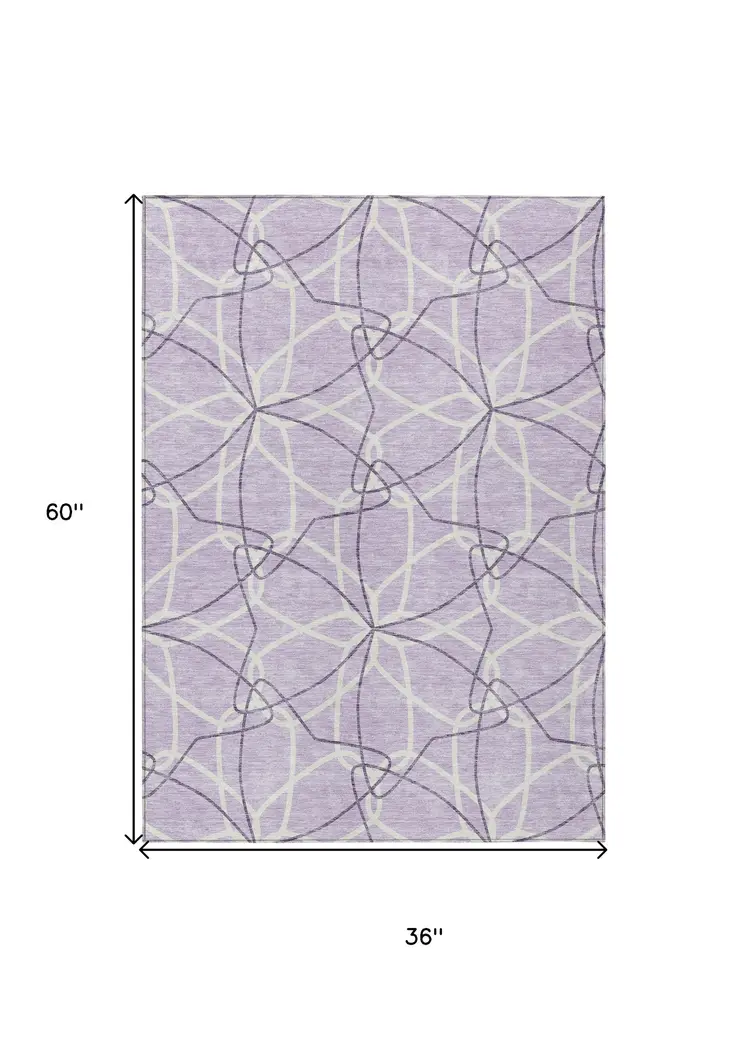 3' X 5' Lavender And Ivory Geometric Washable Indoor Outdoor Area Rug