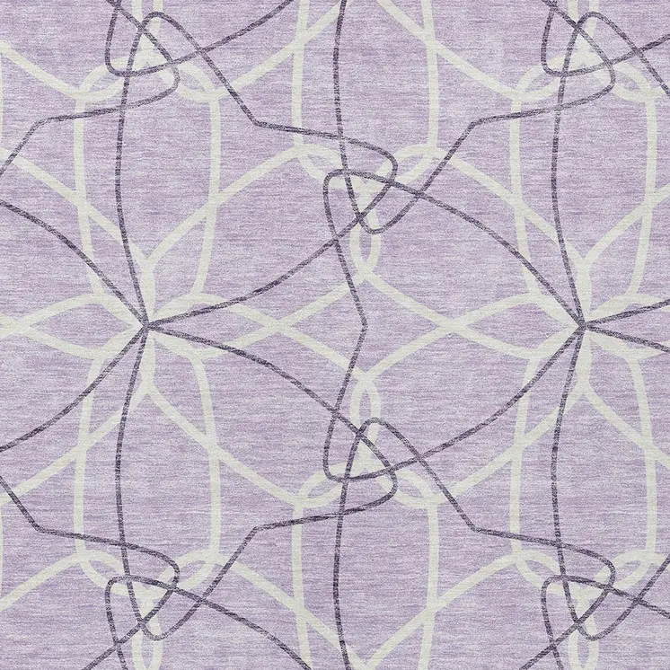 5' X 8' Lavender And Ivory Geometric Washable Indoor Outdoor Area Rug