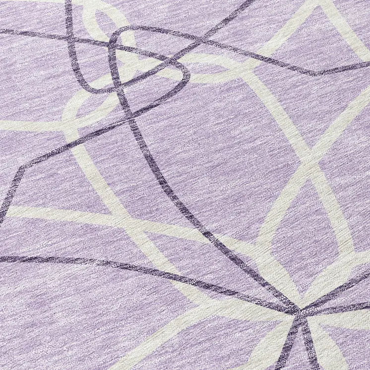 8' Lavender And Ivory Round Geometric Washable Indoor Outdoor Area Rug