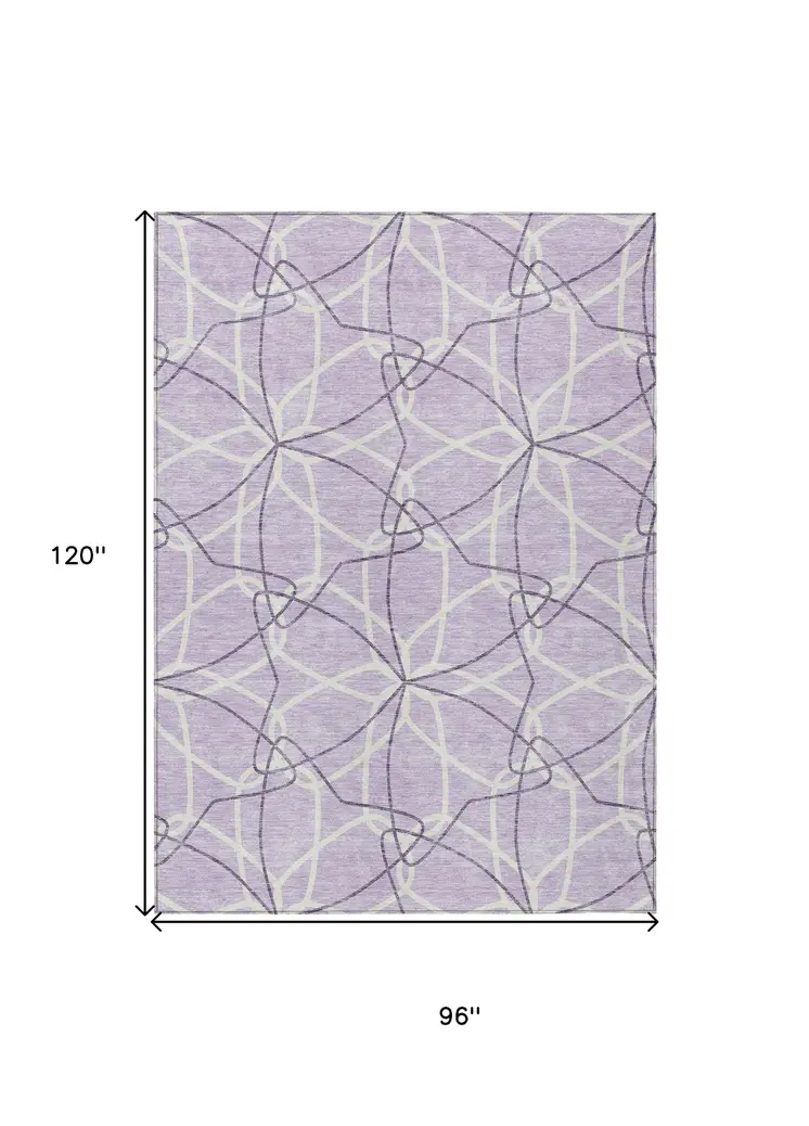 8' X 10' Lavender And Ivory Geometric Washable Indoor Outdoor Area Rug