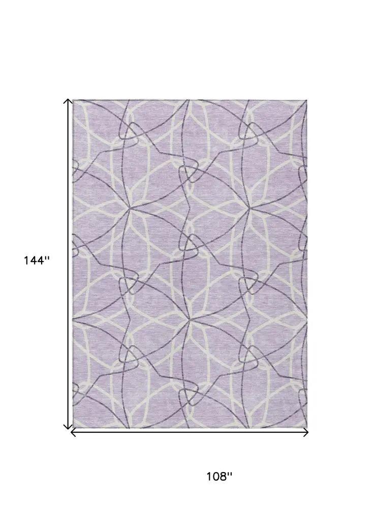 9' X 12' Lavender And Ivory Geometric Washable Indoor Outdoor Area Rug