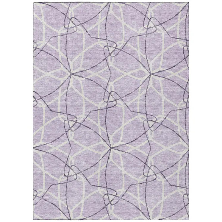 9' X 12' Lavender And Ivory Geometric Washable Indoor Outdoor Area Rug