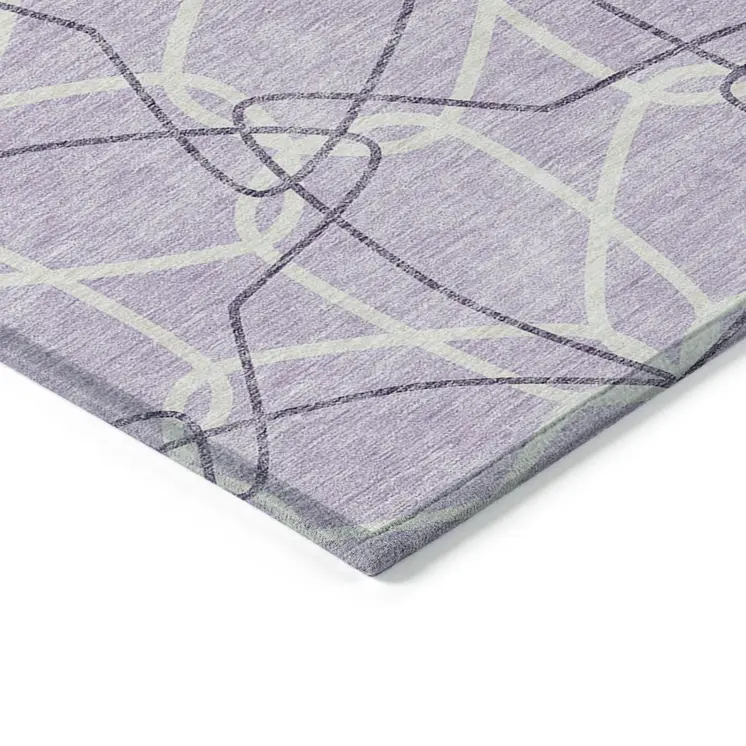9' X 12' Lavender And Ivory Geometric Washable Indoor Outdoor Area Rug
