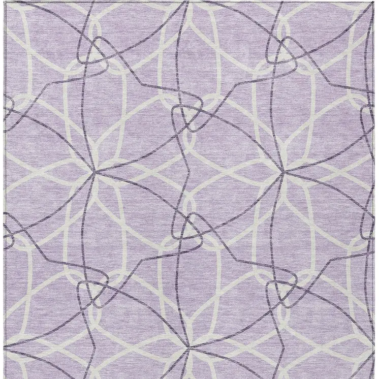 10' X 14' Lavender And Ivory Geometric Washable Indoor Outdoor Area Rug
