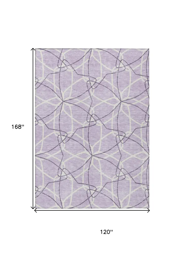 10' X 14' Lavender And Ivory Geometric Washable Indoor Outdoor Area Rug