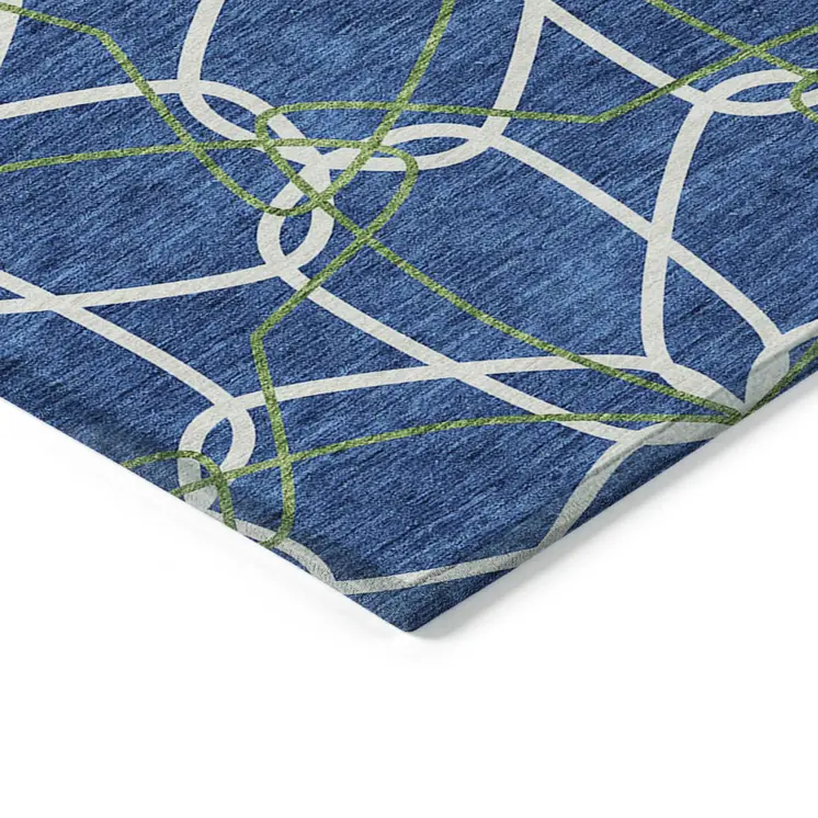 3' X 5' Navy Blue And Ivory Geometric Washable Indoor Outdoor Area Rug