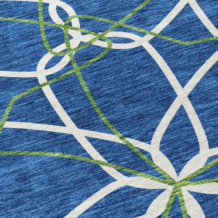 3' X 5' Navy Blue And Ivory Geometric Washable Indoor Outdoor Area Rug