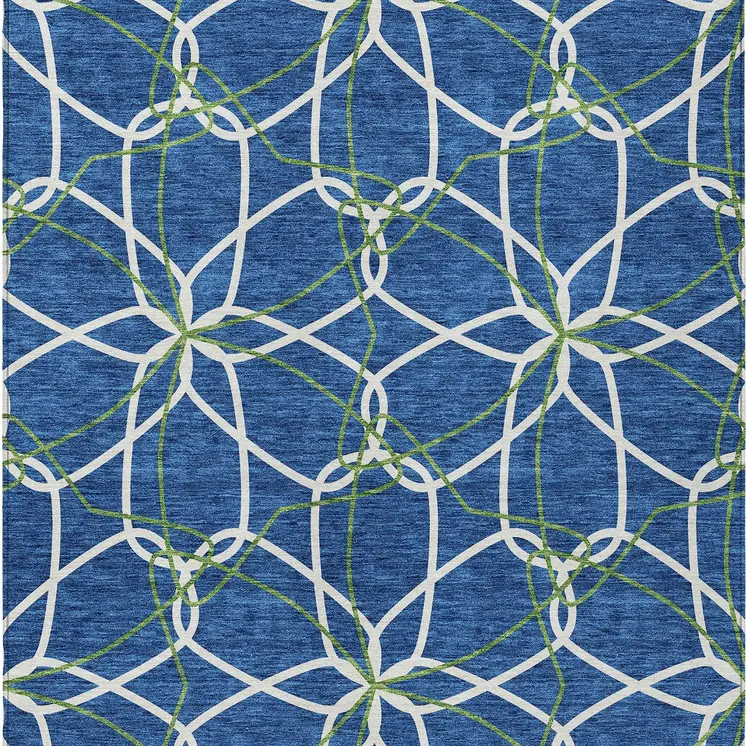 10' X 14' Navy Blue And Ivory Geometric Washable Indoor Outdoor Area Rug
