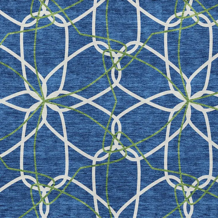 10' X 14' Navy Blue And Ivory Geometric Washable Indoor Outdoor Area Rug
