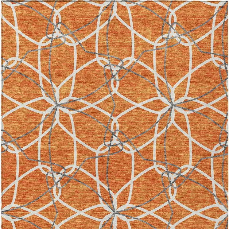 3' X 5' Orange And Ivory Geometric Washable Indoor Outdoor Area Rug